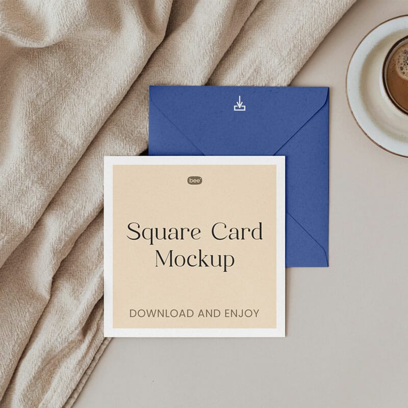 Free Square Card With Envelope Mockup
