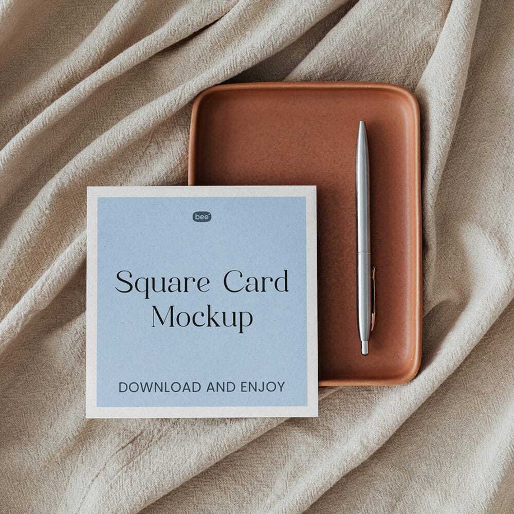 Free Square Card With Pen Mockup