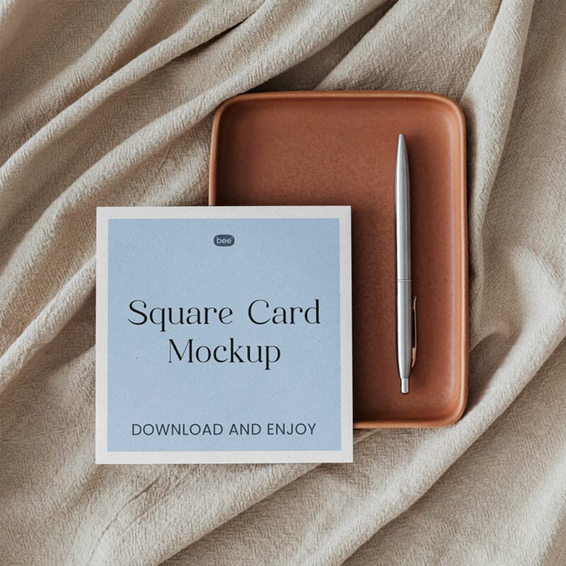 Free Square Card With Pen Mockup