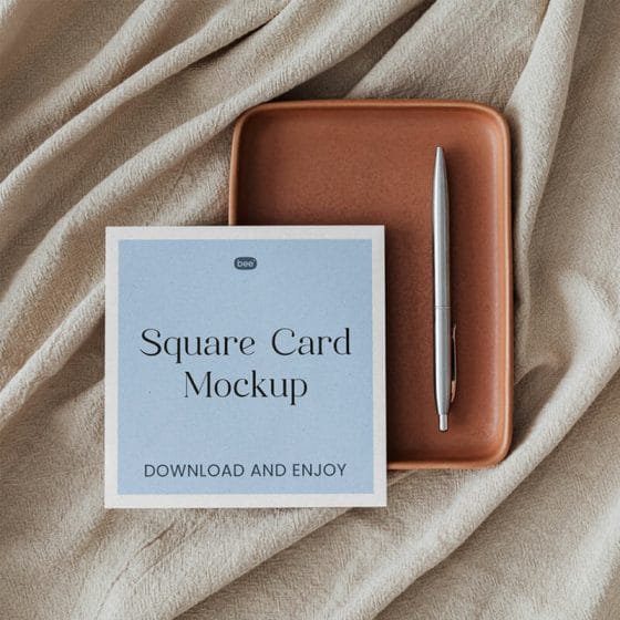 Free Square Card With Pen Mockup