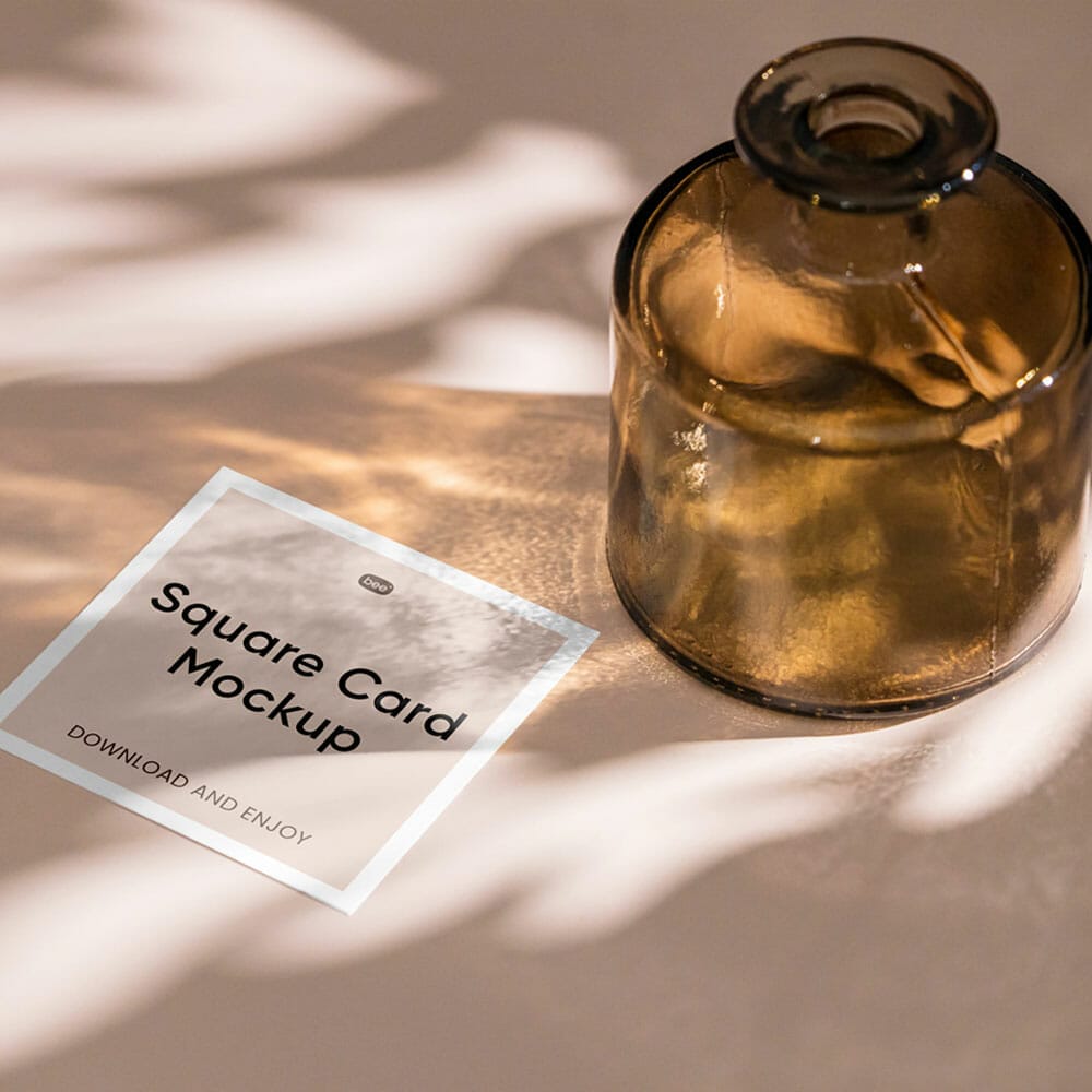 Free Square Card With Vase Mockup