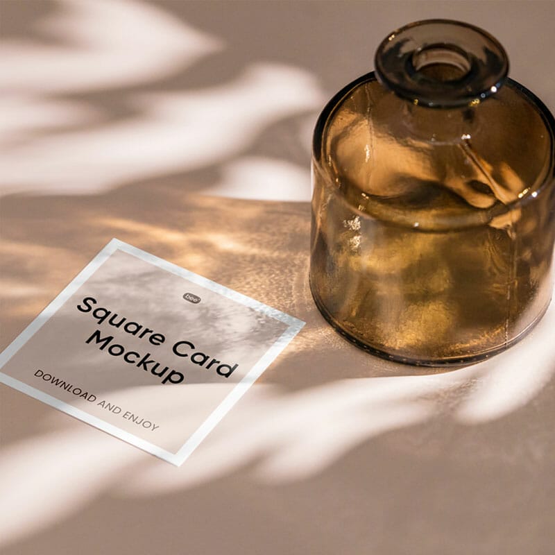 Free Square Card With Vase Mockup