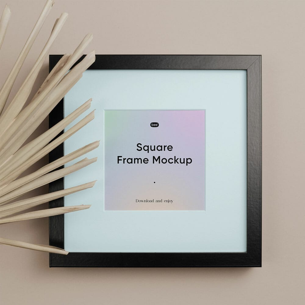Free Square Frame With Plant Mockup