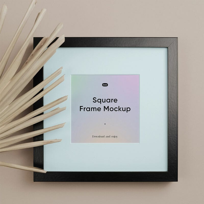 Free Square Frame With Plant Mockup