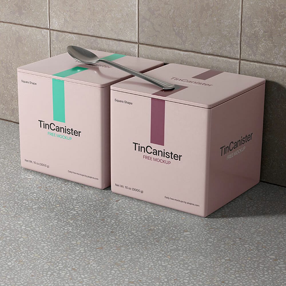 Free Square Tin Canister Mockup