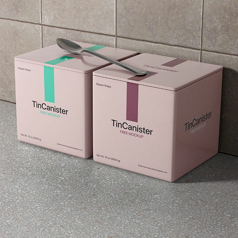 Free Square Tin Canister Mockup