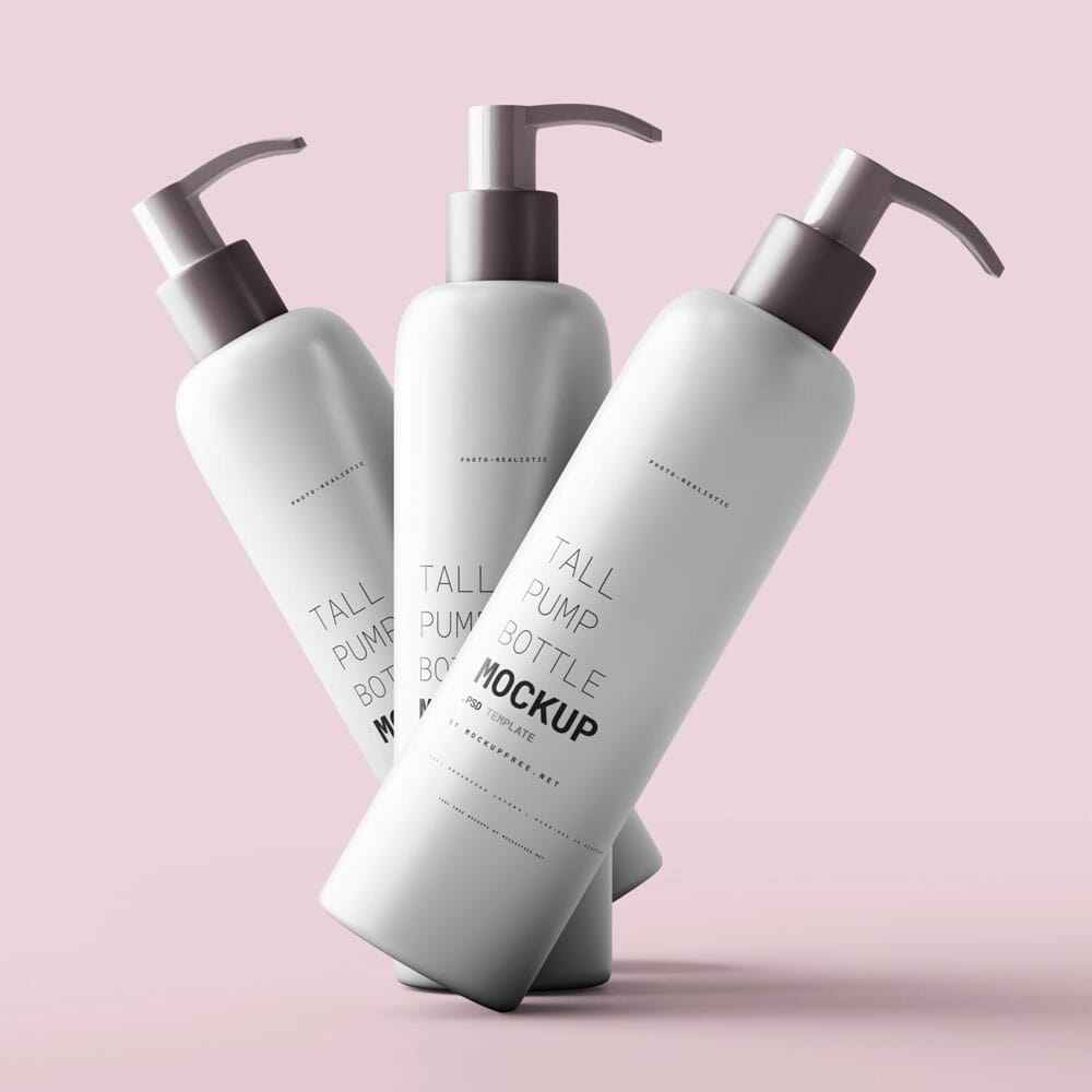 Free Tall Pump Bottle Mockups