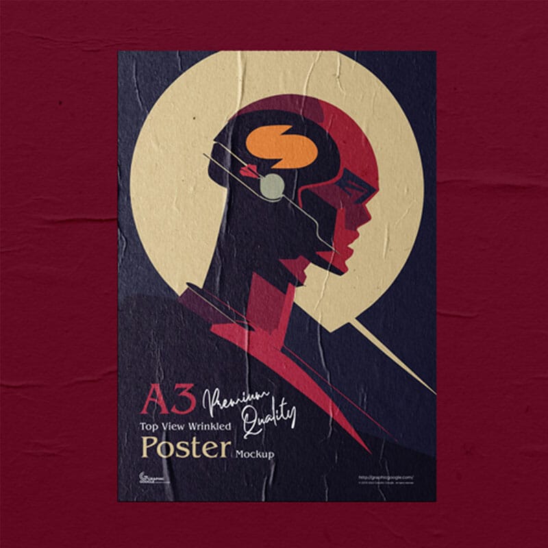 Free Top View A3 Wrinkled Poster Mockup