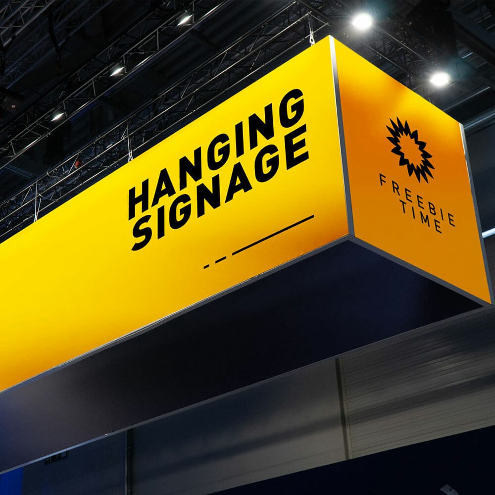 Free Trade Show Hanging Sign Mockup PSD
