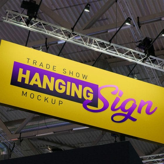 Free Trade Show Hanging Sign Mockup PSD
