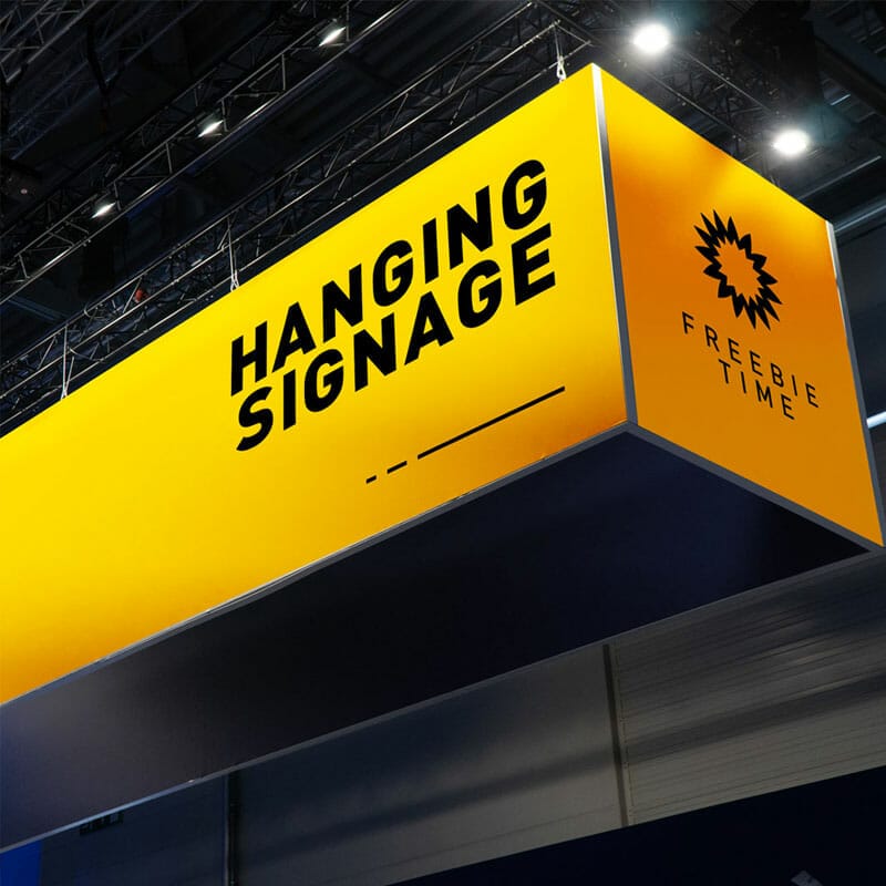 Free Trade Show Hanging Sign Mockup PSD