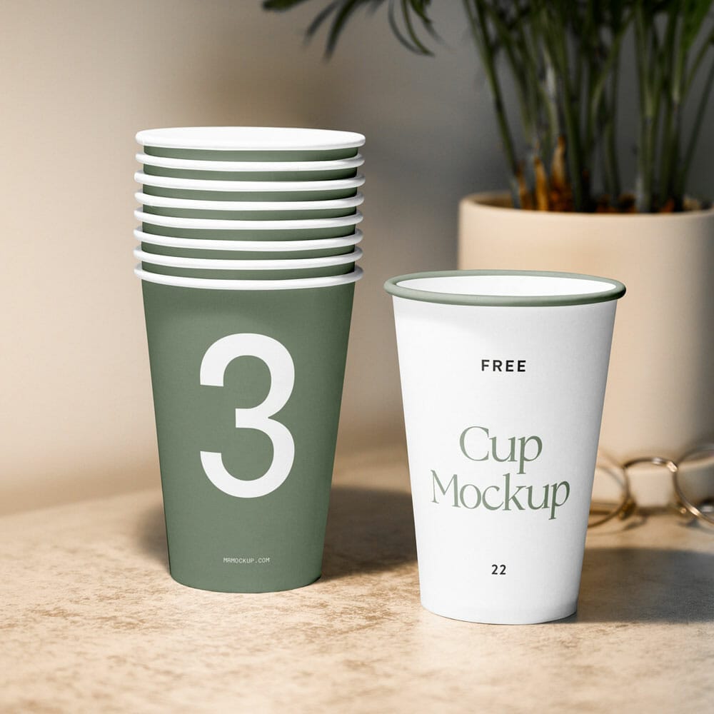 Paper Cups On Table Mockup