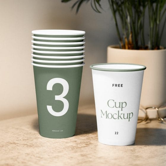 Paper Cups On Table Mockup