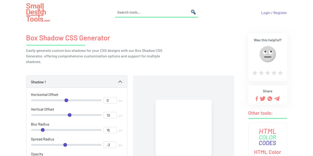 Smalldesigntools Box Shadow CSS Generator