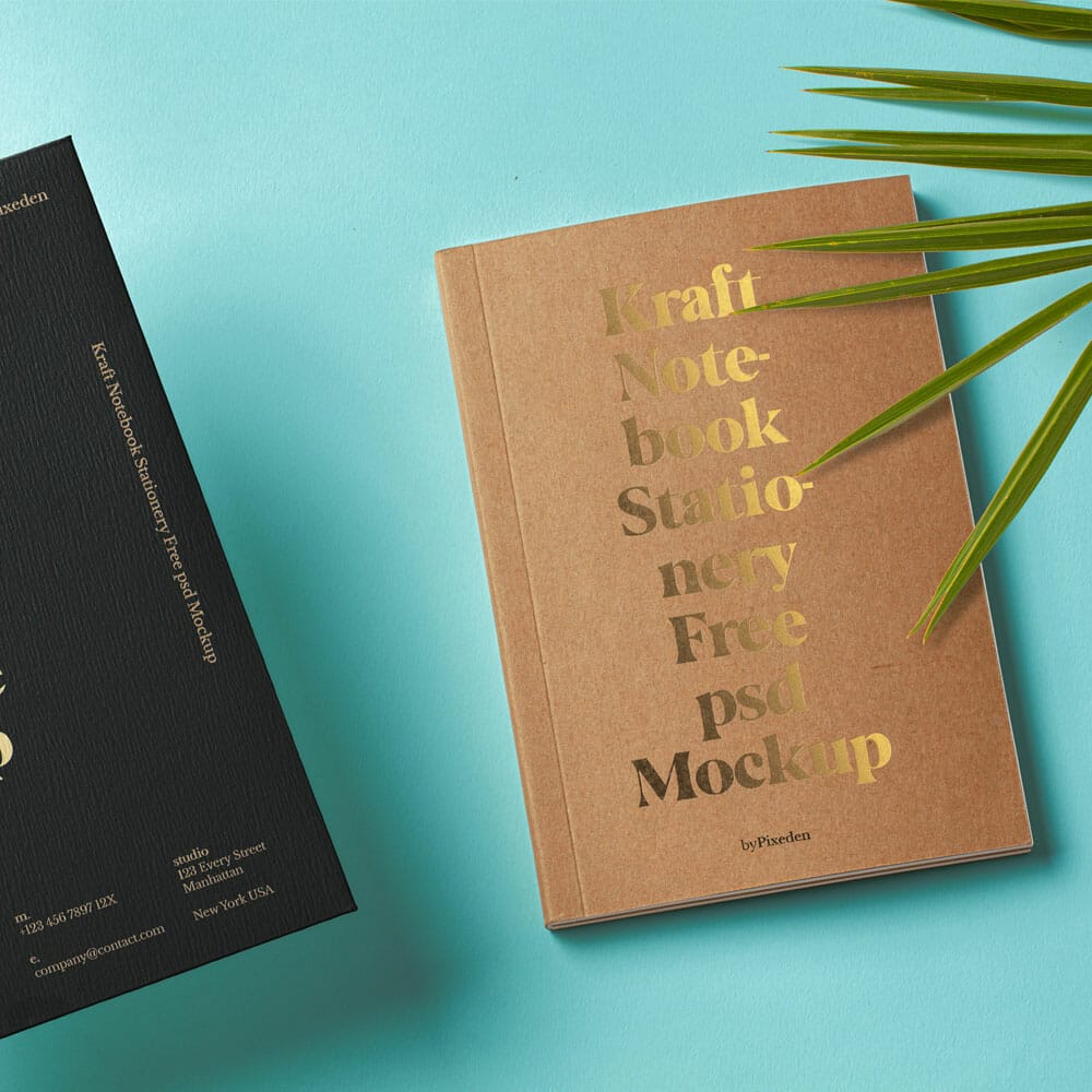 Stationery Set Kraft Notebook PSD Mockup