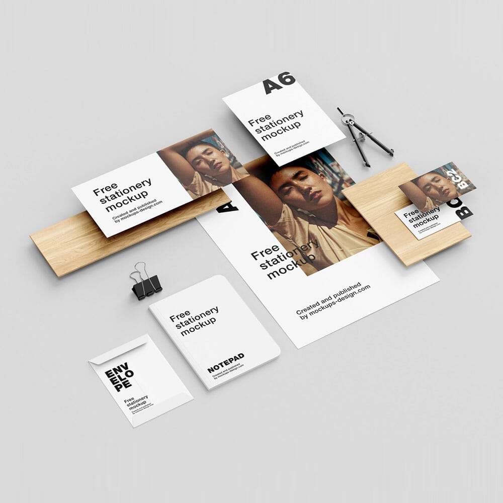 Stationery With Wood Elements Mockup