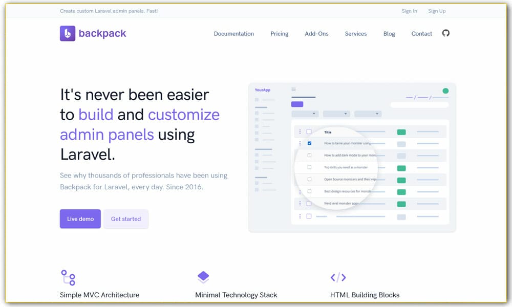 Backpack for Laravel