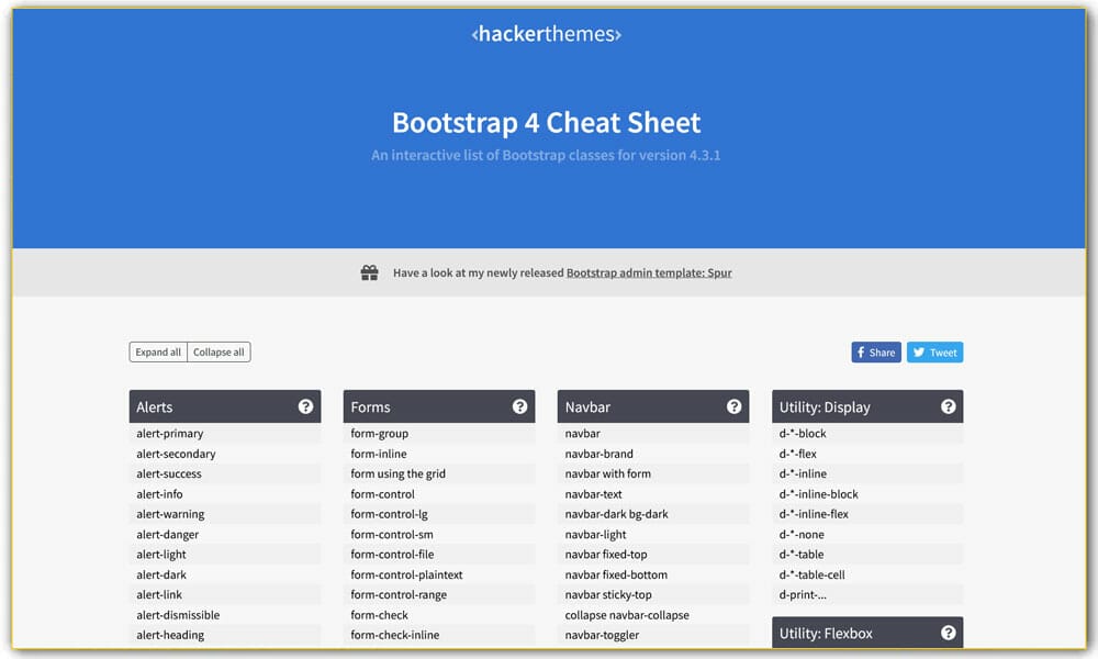 Bootstrap 4 Cheat Sheet | hackerthemes