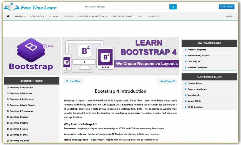 Bootstrap 4 Tutorial | Free Time Learning