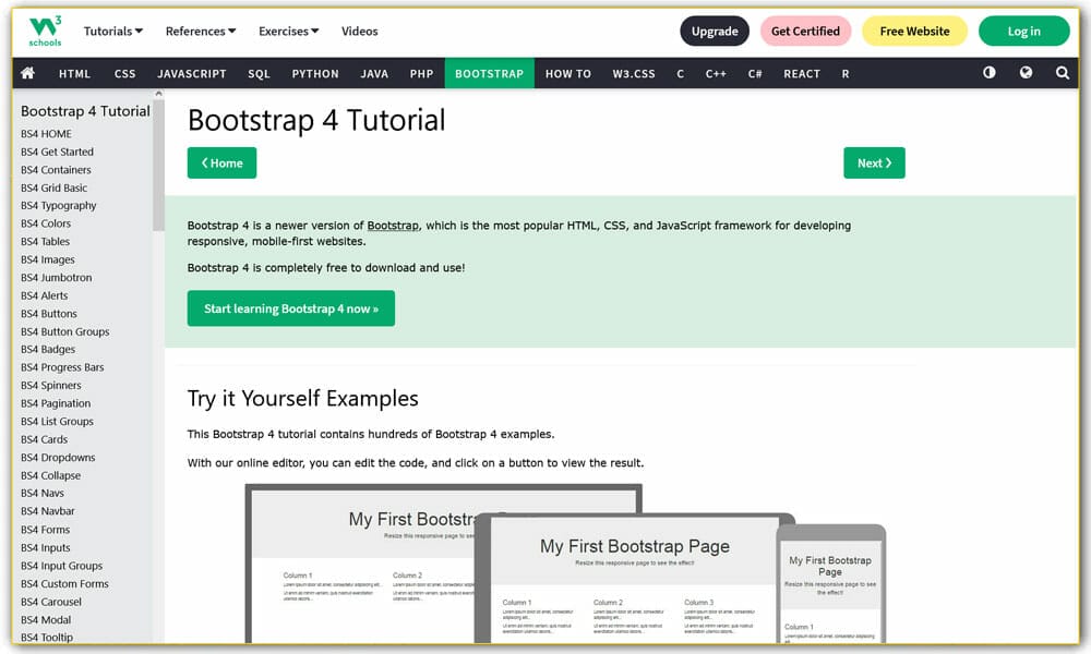 Bootstrap 4 Tutorial | W3Schools