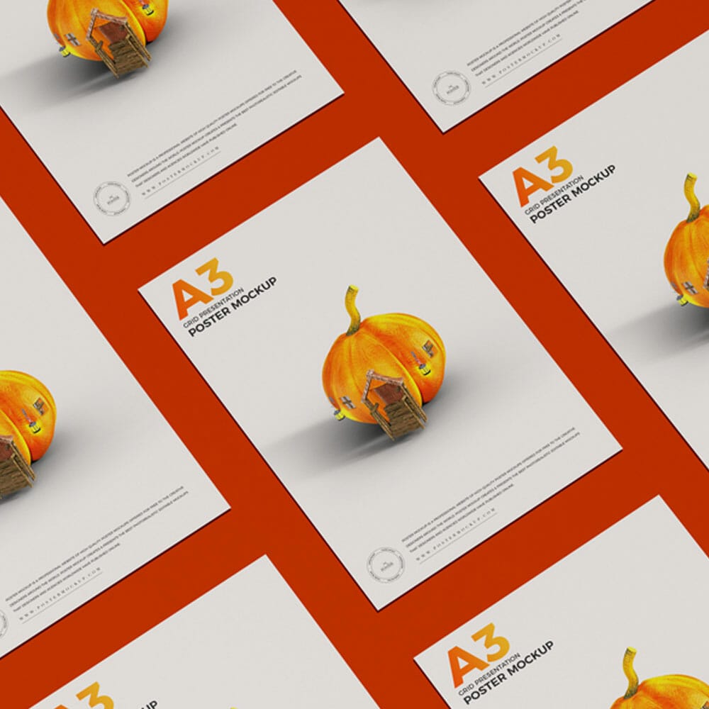Free A3 Grid Presentation Poster Mockup PSD