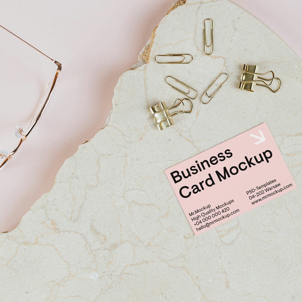 Free Business Card On Marble Mockup PSD