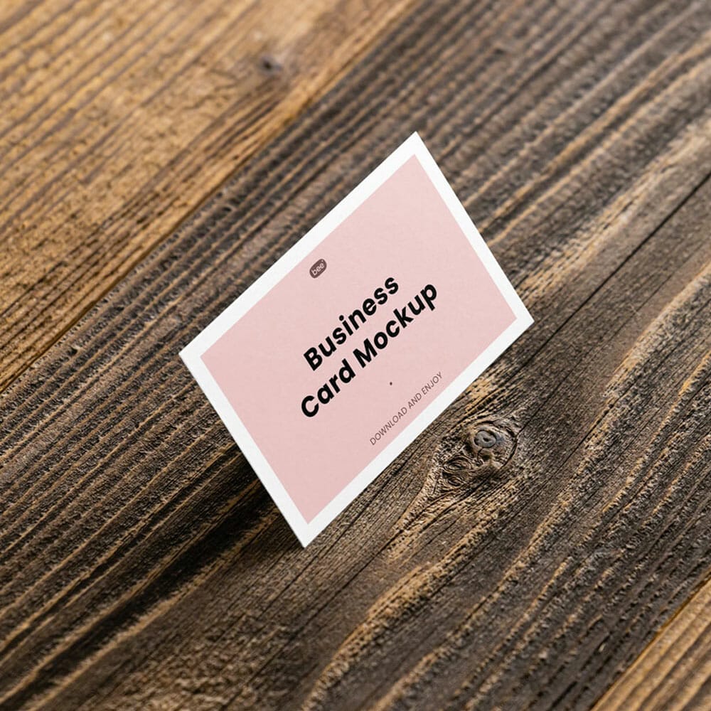 Free Business Card On Wood Mockup PSD