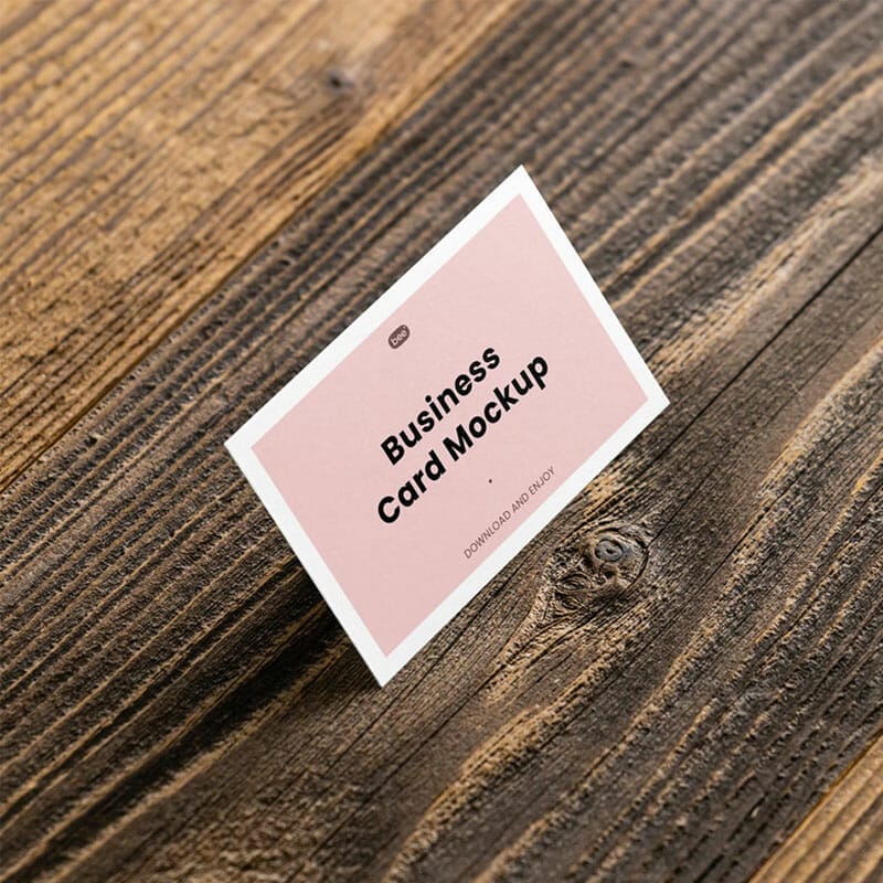 Free Business Card On Wood Mockup PSD