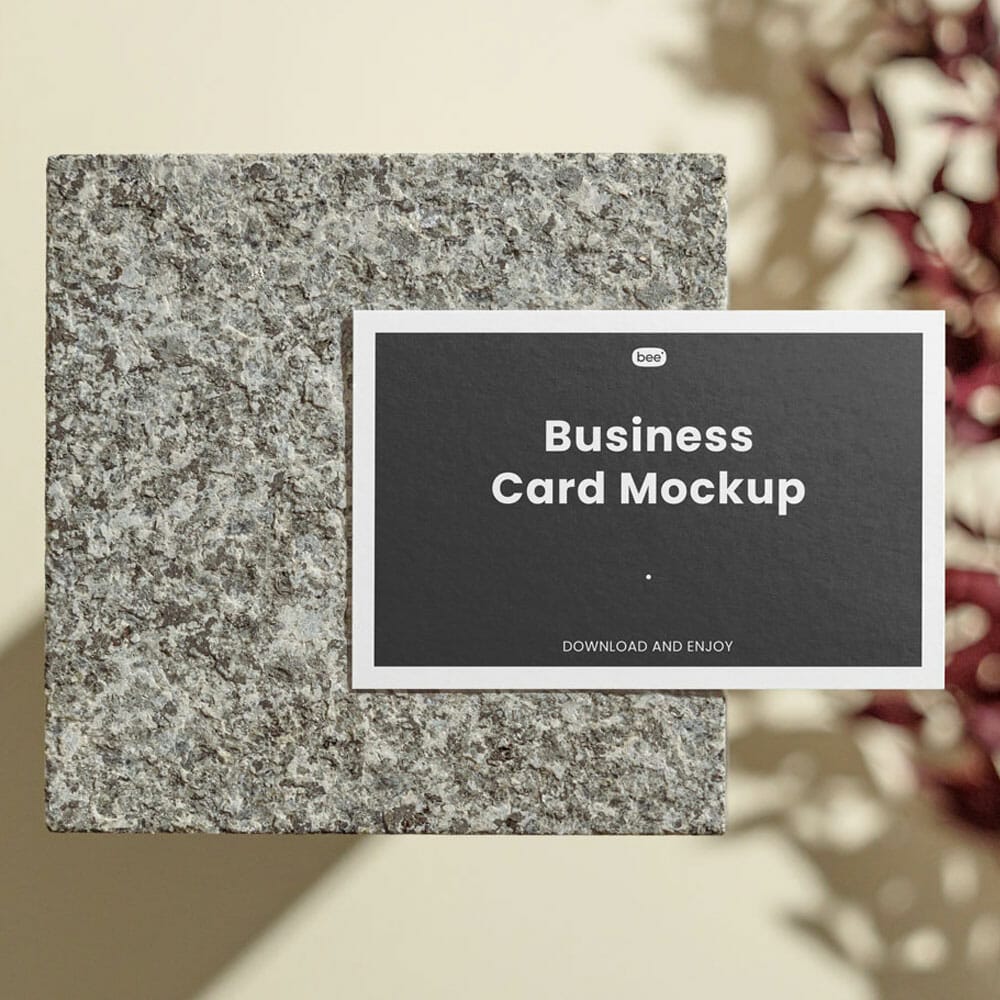 Free Business Card with Granite Block Mockup