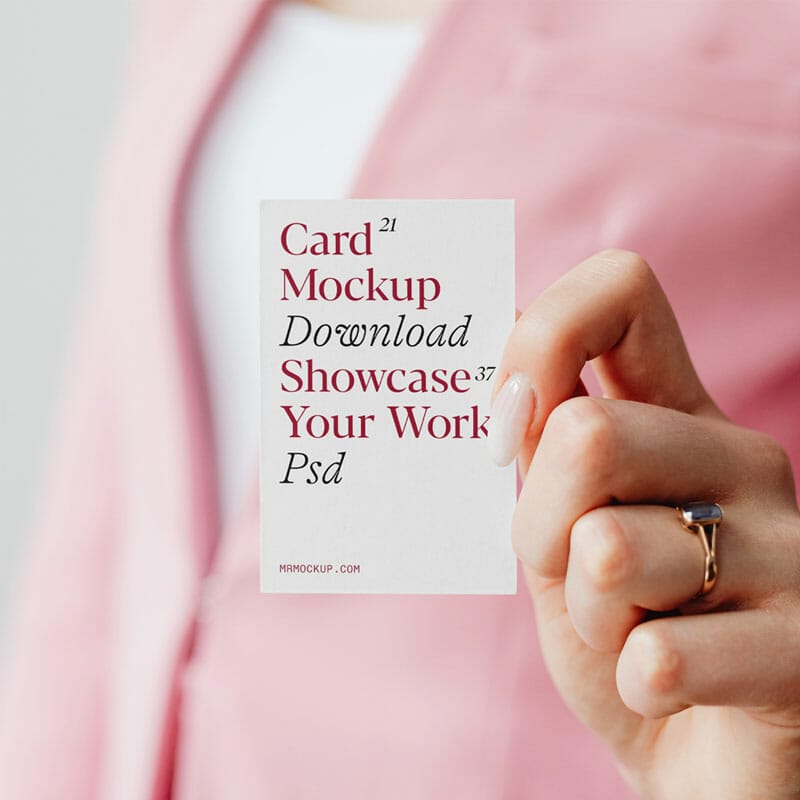 Free Business Women Holding Business Card Mockup PSD