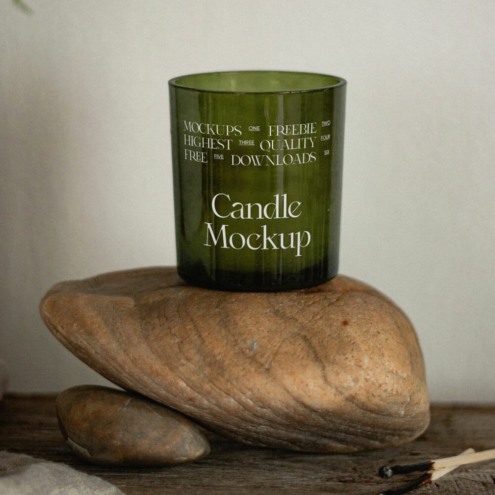 Free Candle On Stone PSD Mockup