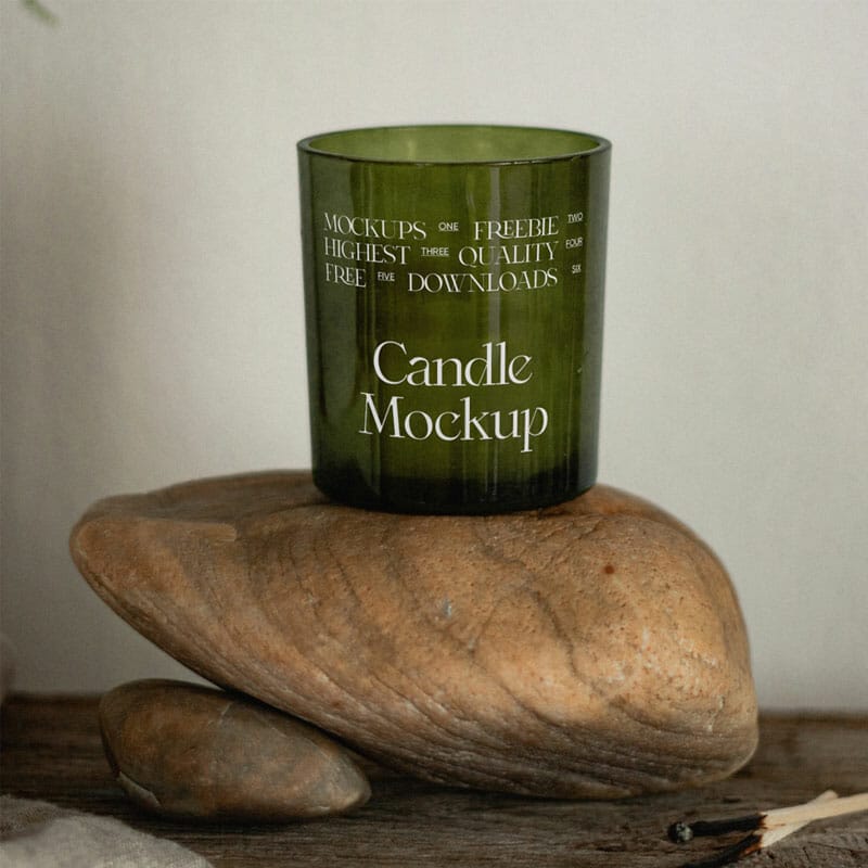 Free Candle On Stone PSD Mockup