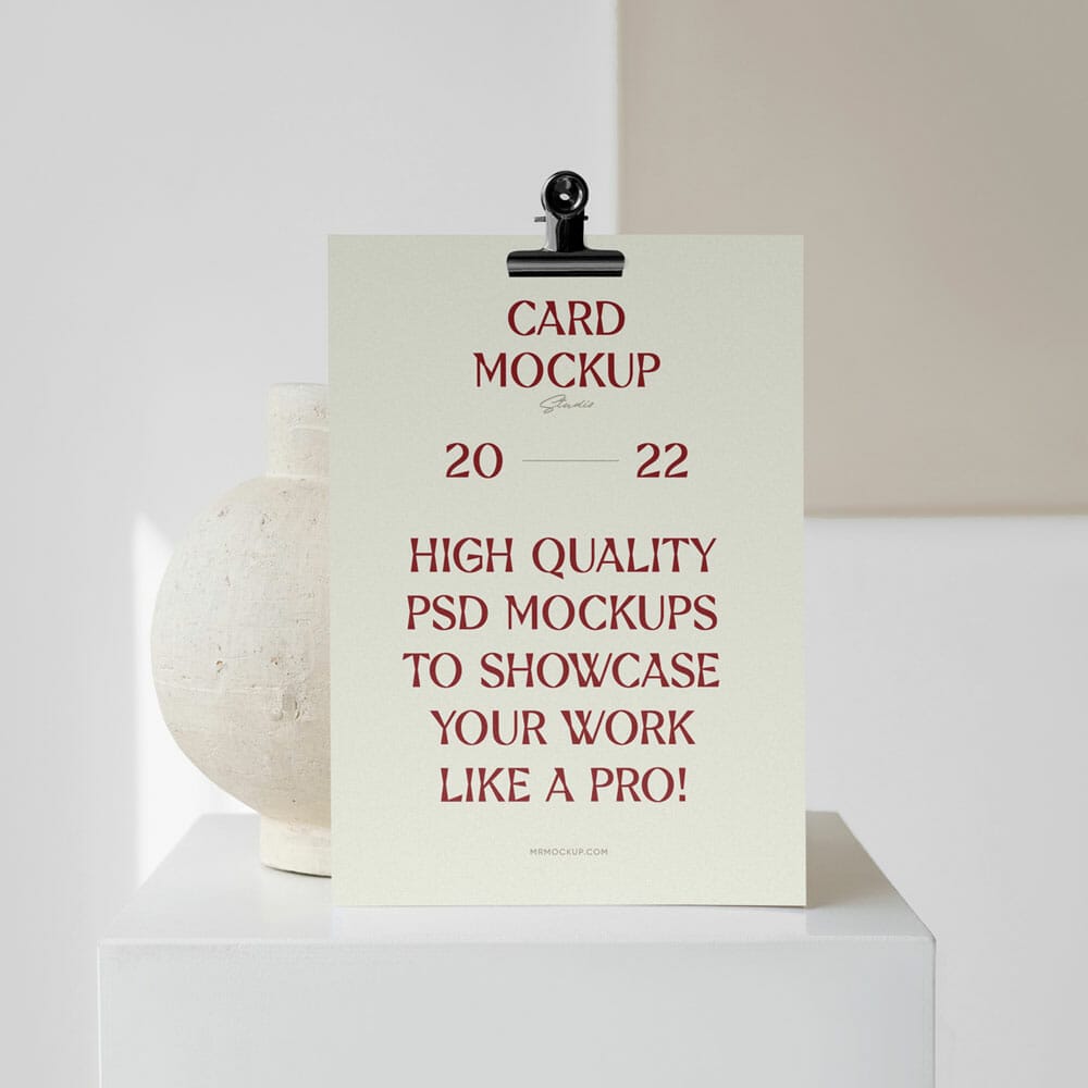 Free Card With Vase PSD Mockup