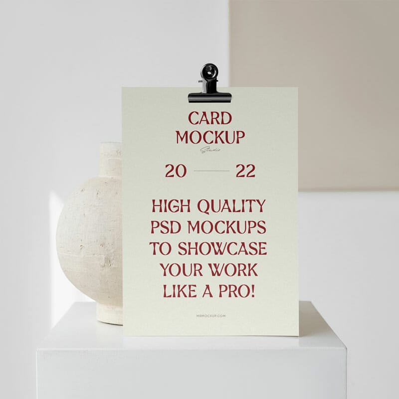 Free Card With Vase PSD Mockup