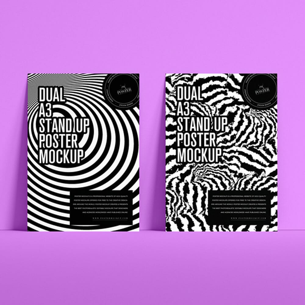 Free Dual A3 Stand Up Poster Mockup PSD
