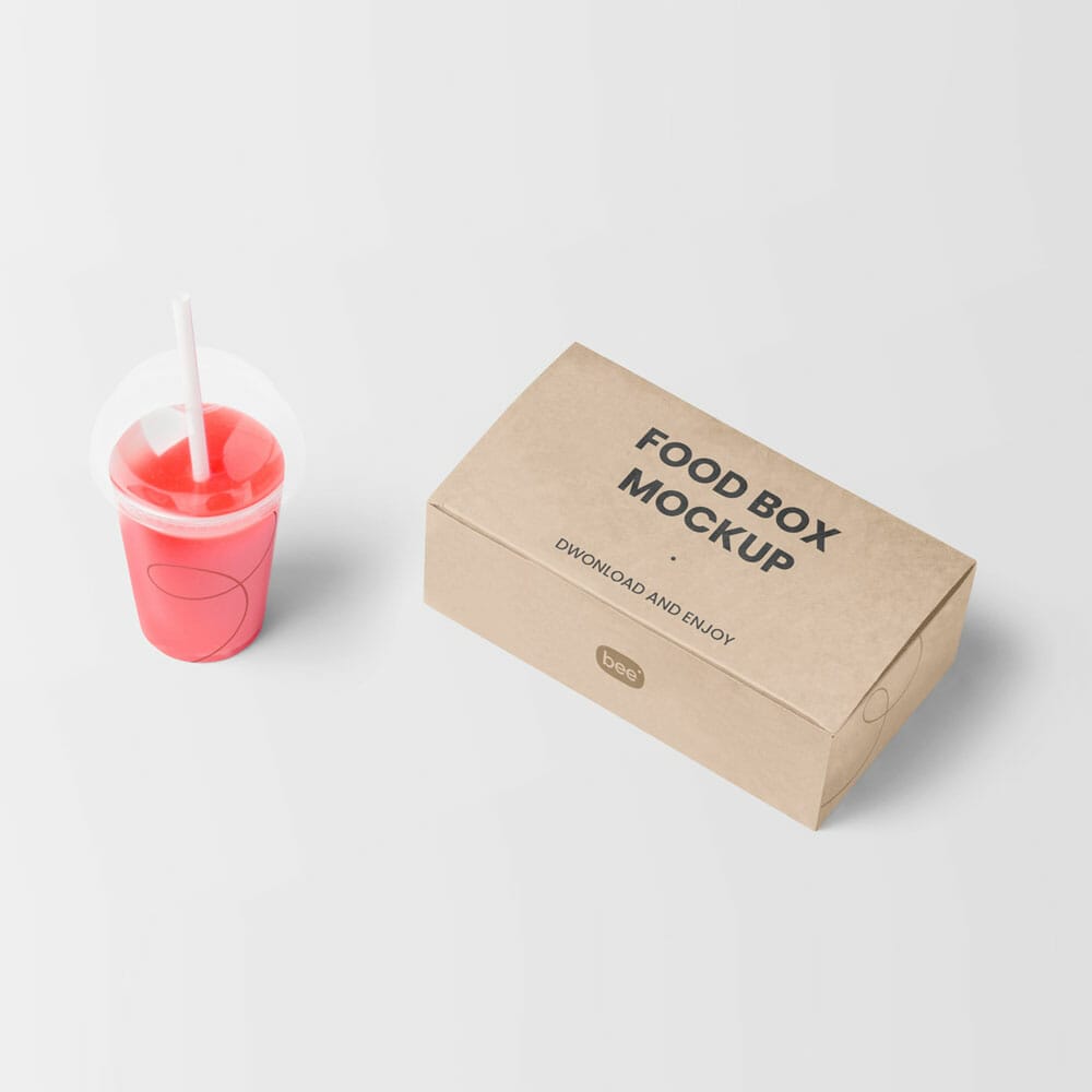 Free Food Box With Juice Mockup PSD