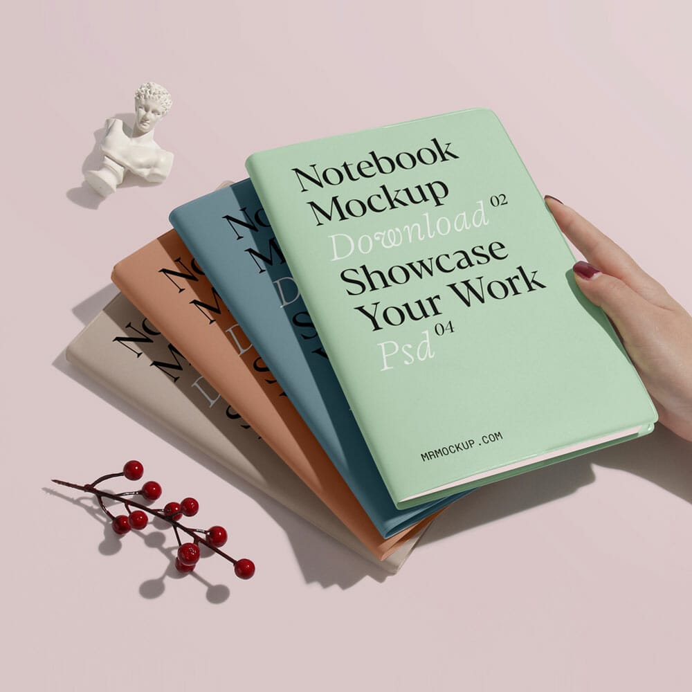 Free Four Notebooks PSD Mockup