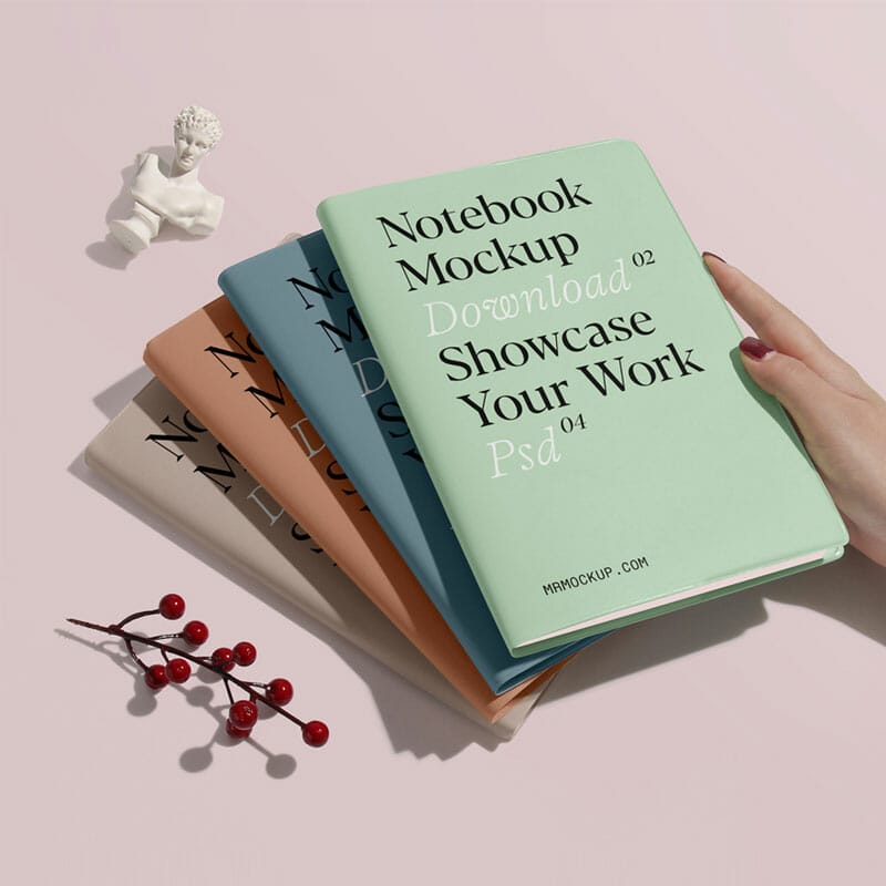 Free Four Notebooks PSD Mockup