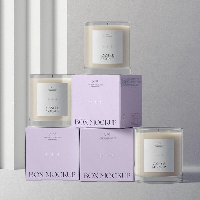 Free Front View Box And Candle Mockups PSD