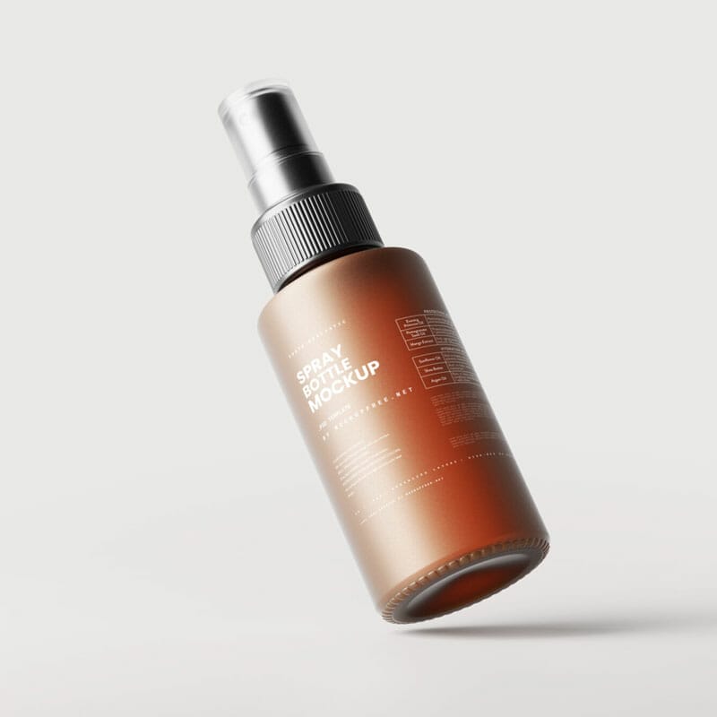 Free Frosted Amber Glass Spray Bottle Mockups PSD
