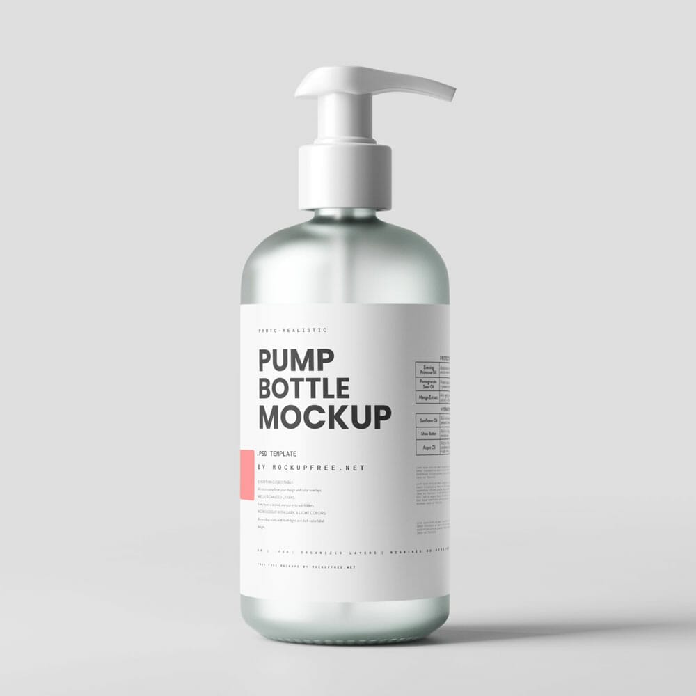 Free Frosted Glass Pump Bottle Mockup PSD