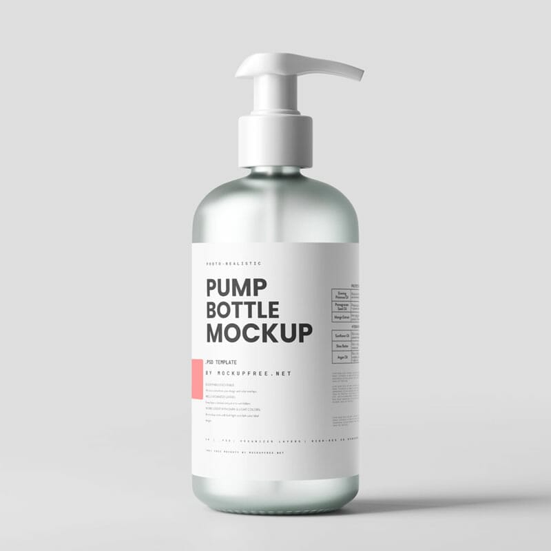 Free Frosted Glass Pump Bottle Mockup PSD