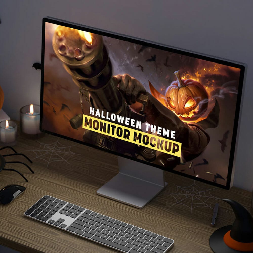 Free Halloween Theme Monitor Mockup PSD