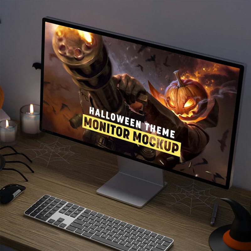 Free Halloween Theme Monitor Mockup PSD