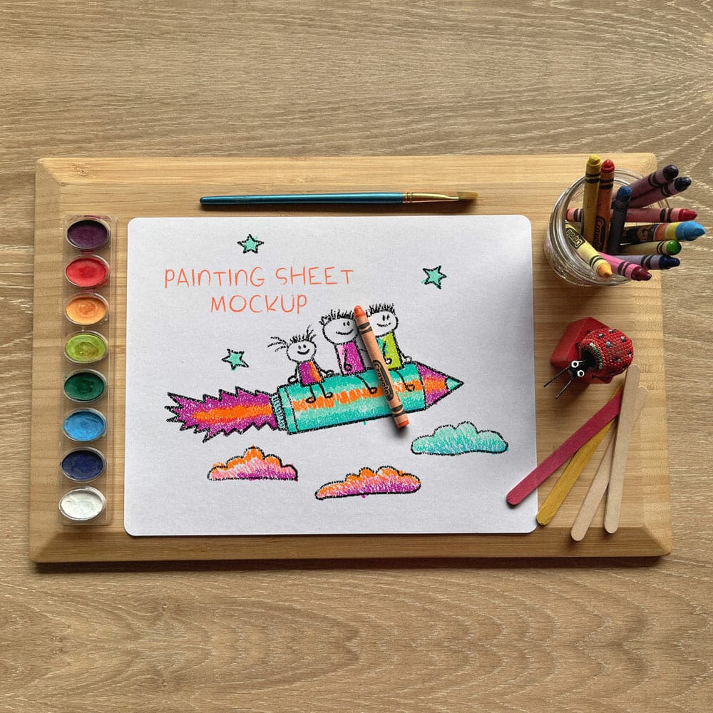 Free Kids Art White Painting Sheet Mockup PSD