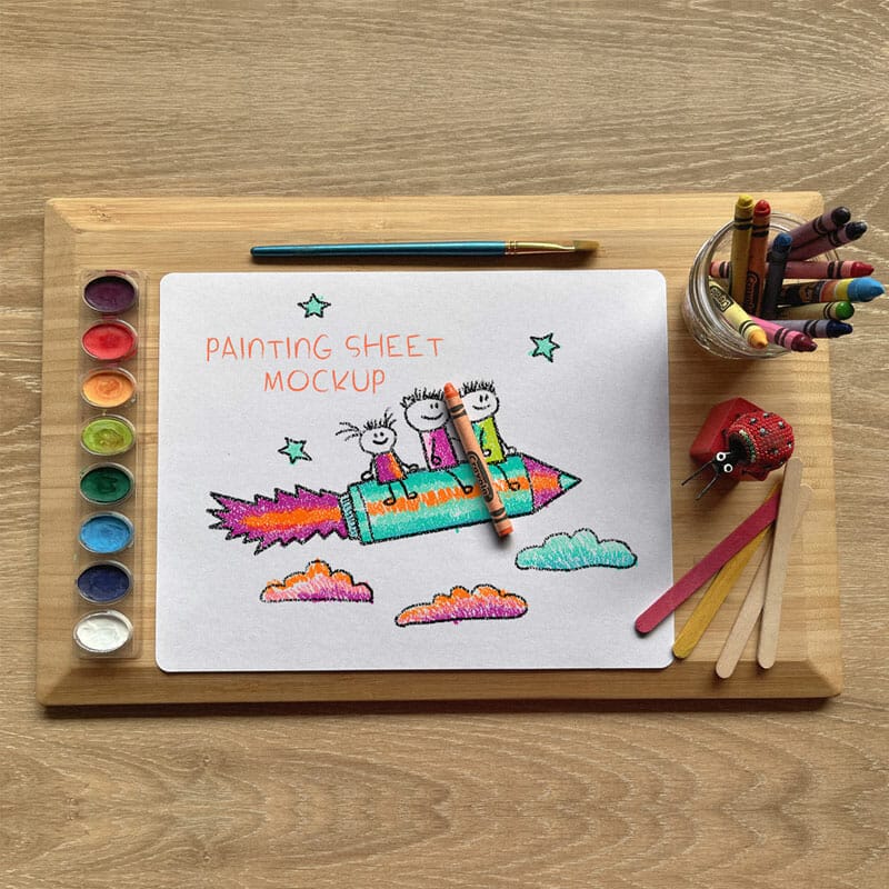 Free Kids Art White Painting Sheet Mockup PSD