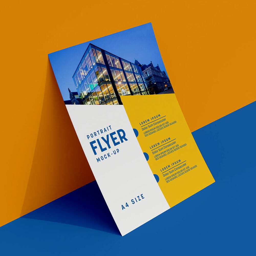 Free Leaning Against Wall Flyer Mockup PSD