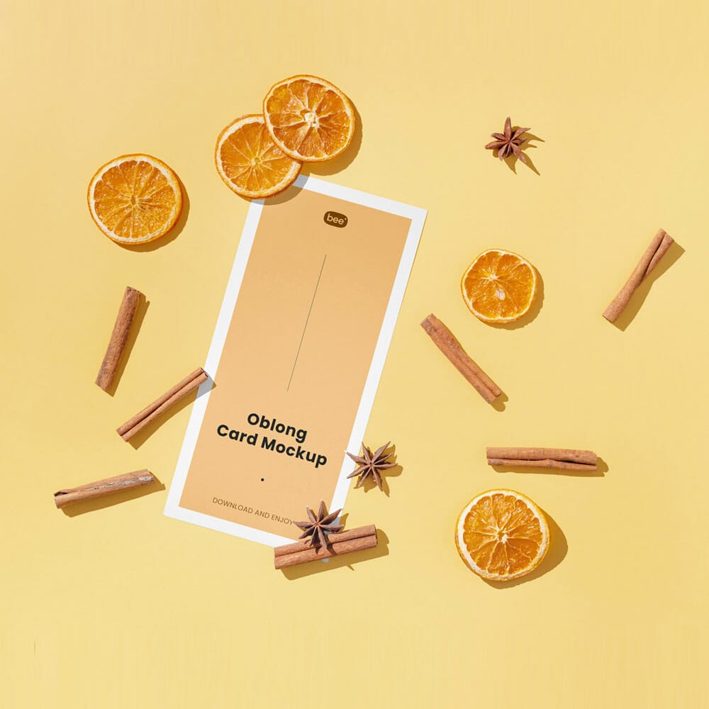 Free Oblong Card With Fruits Mockup PSD