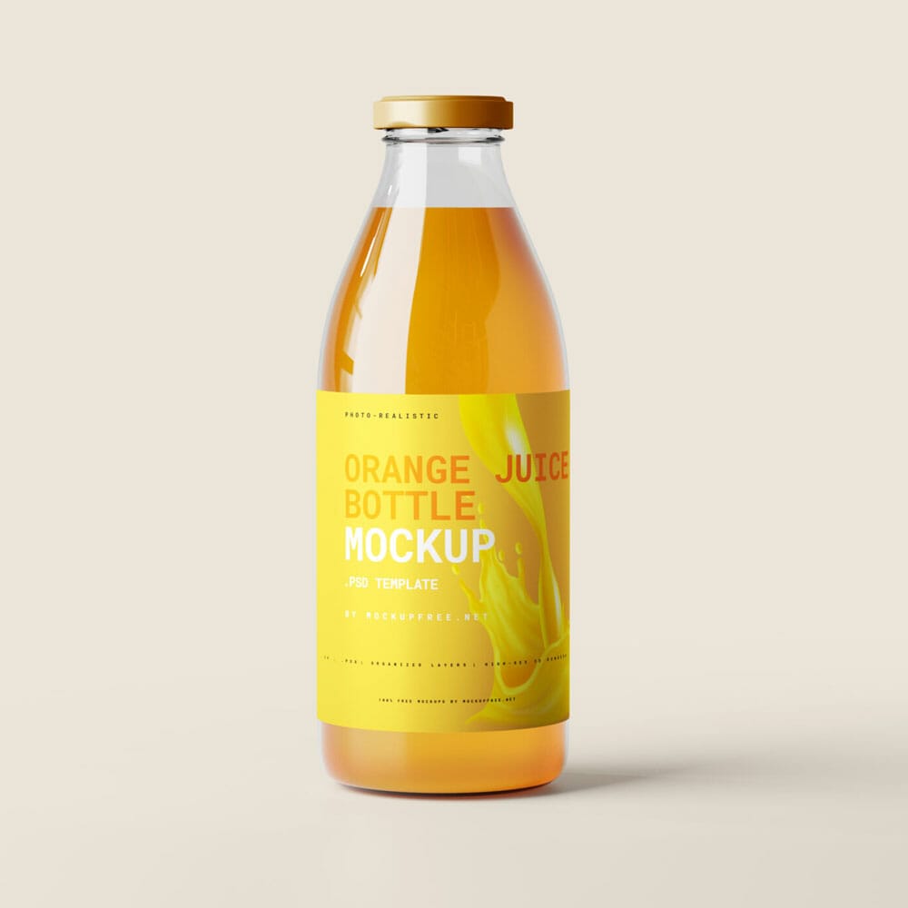 Free Orange Juice Bottle Mockups PSD