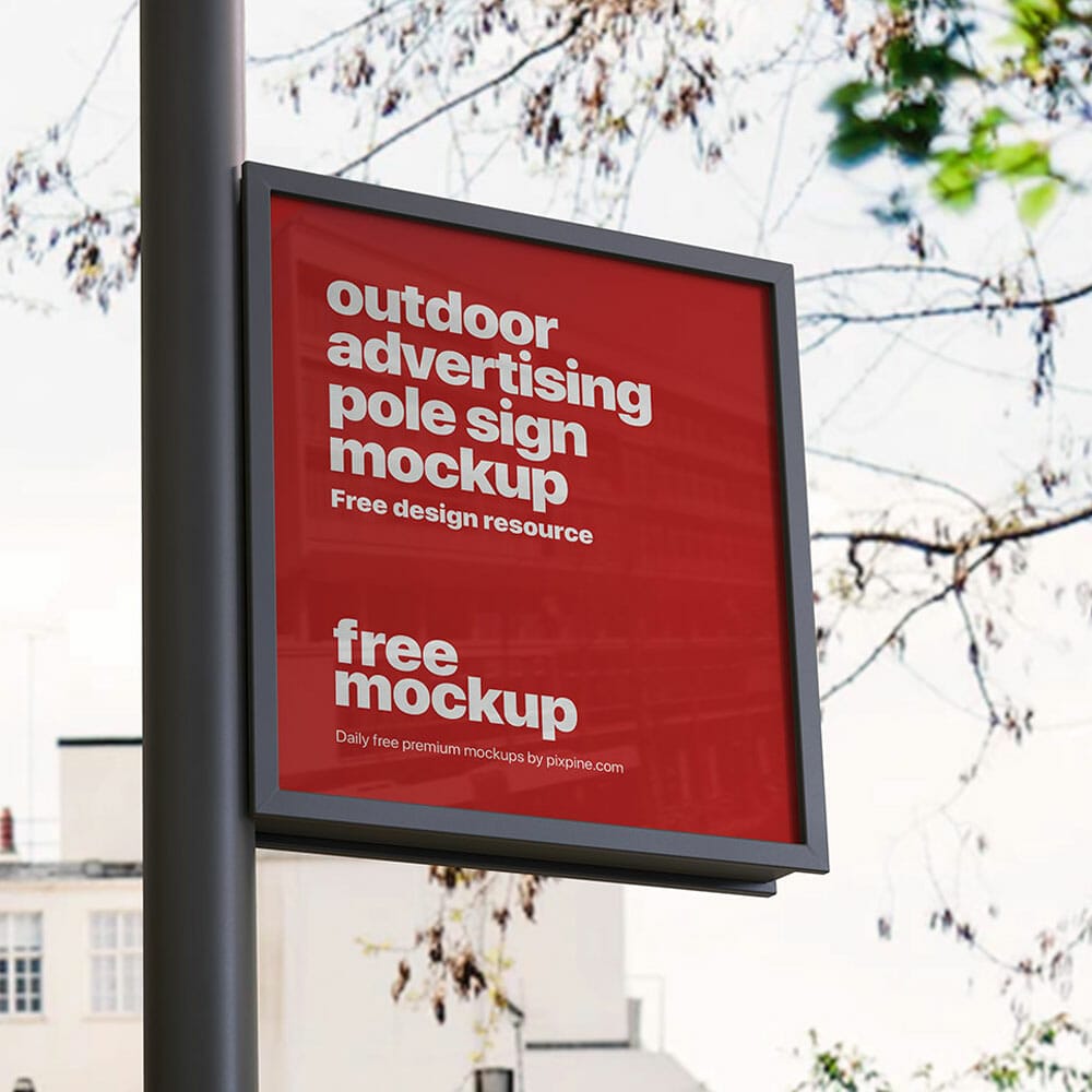 Free Outdoor Advertising Pole Sign Mockup PSD
